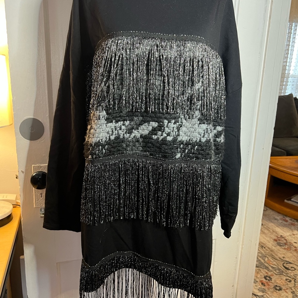 Chic Black Fringe Mini Dress